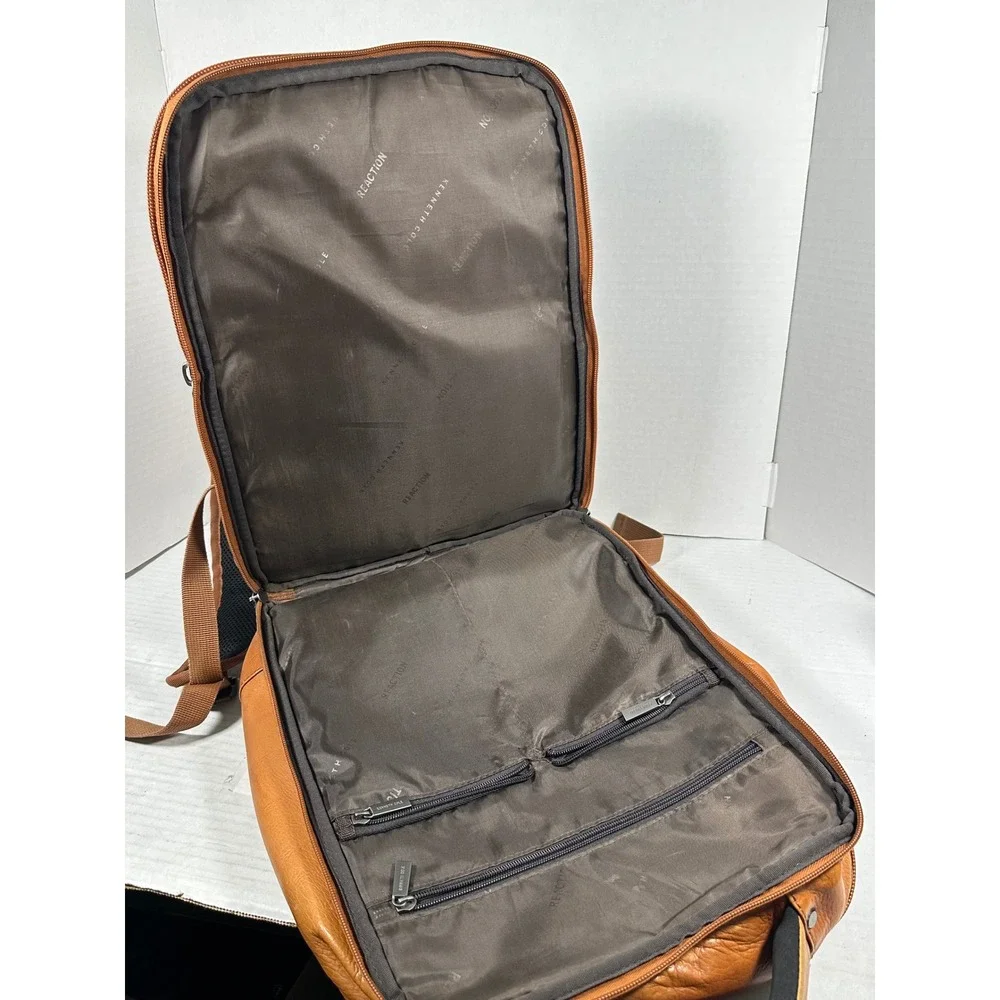 Kenneth Cole Reaction Mens Tan Cognac LeatherLaptop Backpack Business Bag 580674 - Picture 6 of 15